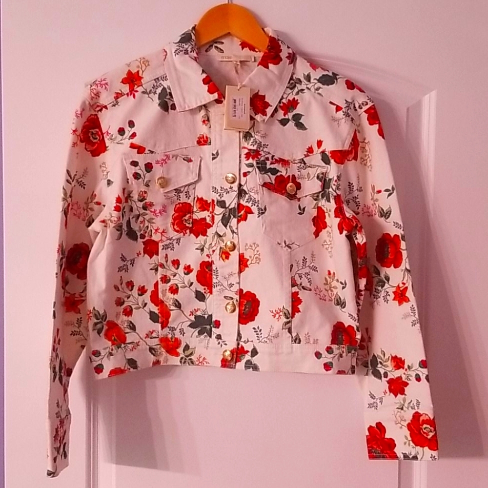 Maje jean jacket flowers ecru size 38 or M (6)